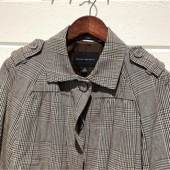 Banana Republic Short Plaid 4 Button Swing Jacket Pea Coat Wool Blend Lined Sz M - Picture 9 of 11